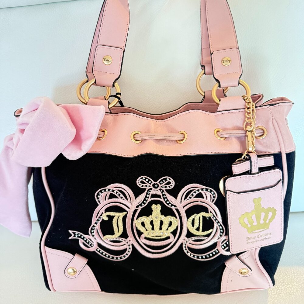 NWT JUICY COUTURE JUICY LOVERS CLUB TOTE SHOULDER BAG W WALLET BLACK PINK